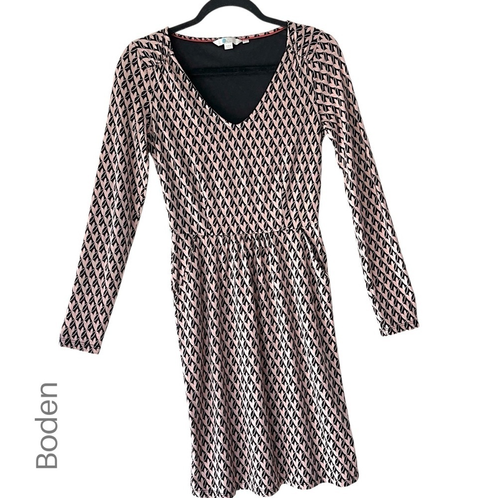 Boden | NWOT ROMILLY PINK HEARTS DRESS LONG SLEEVE COTTON JERSEY | SIZE 2